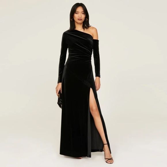 Donna Karan New York asymmetric long sleeve velvet gown - Picture 1 of 10